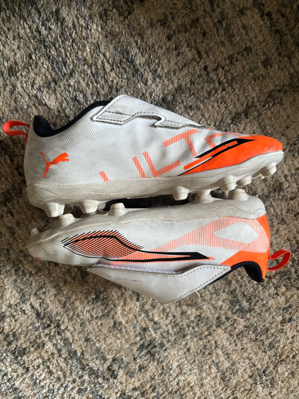Puma White and Orange Ultra Soccer Cleats